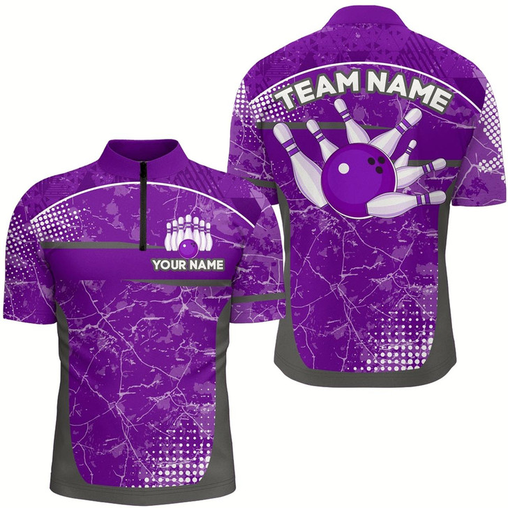 Goofygear Custom Purple Bowling Shirt For Men & Camo Bowling Team Jersey 1/4 Zip Bowling Shirts