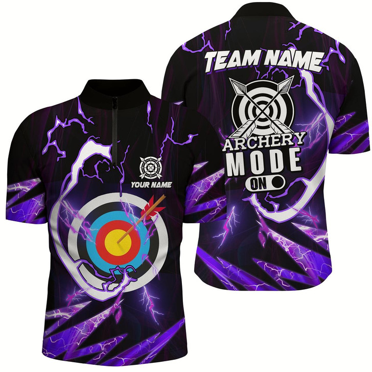 Goofygear Custom Purple Thunder Archery Mode On Men Quarter-Zip Shirts, Archery Jerseys Team Shirts Style 1