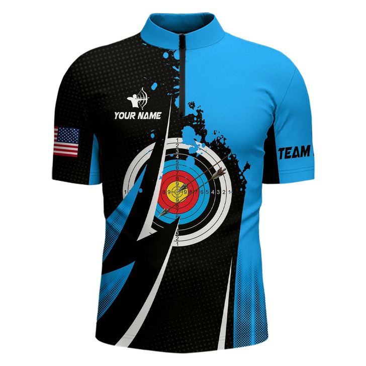 Goofygear Personalized Blue Archery Mode Men Quarter-Zip Shirts Custom Archery Jerseys Team Shirts