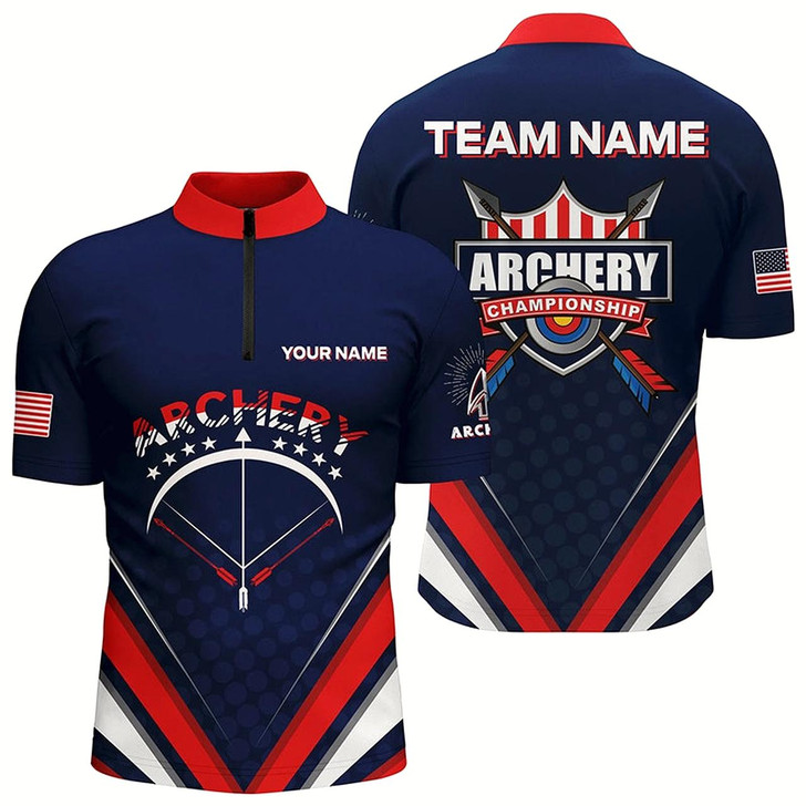 Goofygear Personalized Arrow Bow Archery Quarter-Zip Shirts For Men, Us Flag Archery Championship Shirts