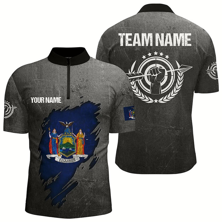 Goofygear Customized Grunge New York Archery Men Quarter-Zip Shirts, New York Flag Shirts For Archer