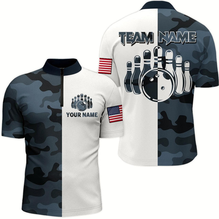 Goofygear Custom Name Bowling Shirts Camo Bowling Team Jersey Men & Bowling Quarter-Zip Shirt