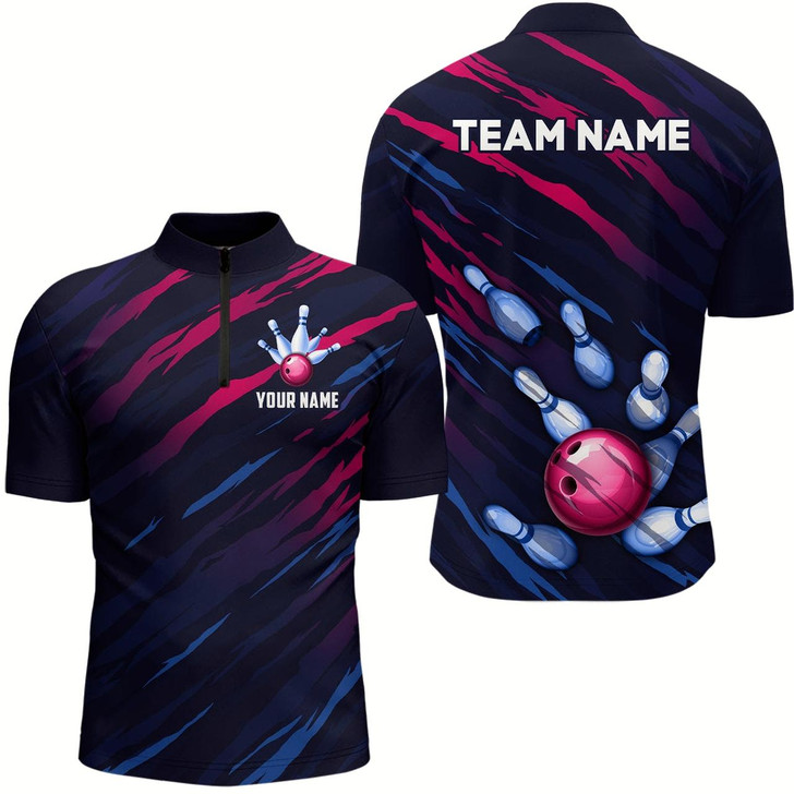 Goofygear Custom Bowling 1/4 Zip Shirt Men & Navy Bowling Team Jersey