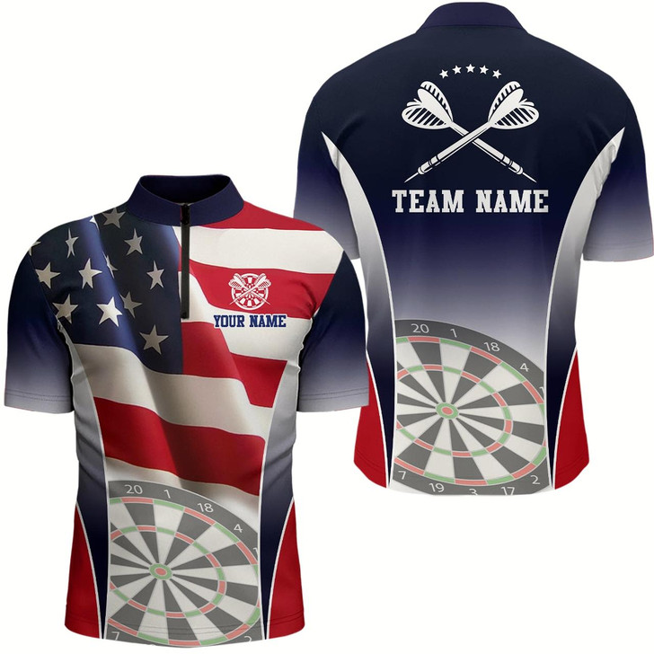 Goofygear 3D American Flag Patriotic Darts Quarter Zip Shirt Personalized Dart Jersey For Men
