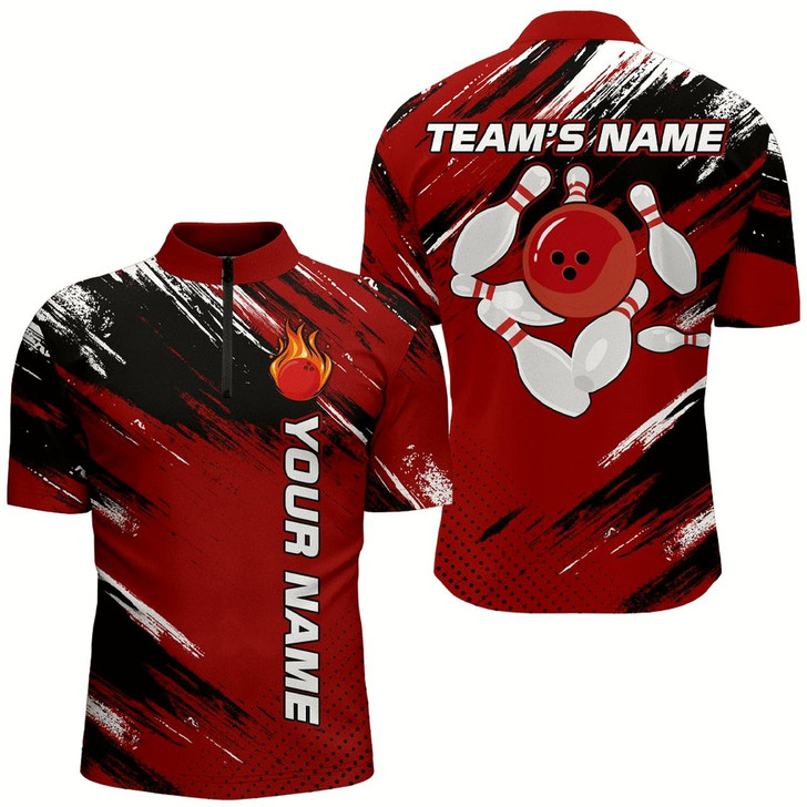 Goofygear Custom Bowling Jersey For Men & Flame Red Bowling Quarter-Zip Shirt Team League Style 2