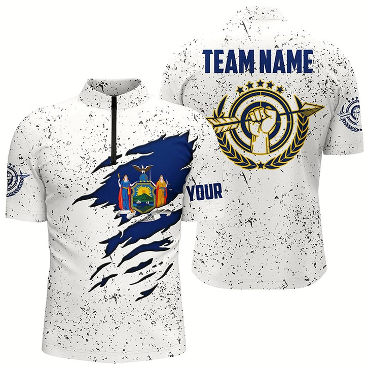 Goofygear Grunge New York Archery Men Quarter-Zip Custom Patriotic New York Flag Shirts For Archers