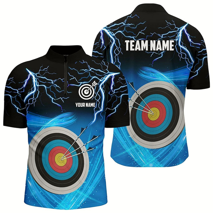Goofygear Custom Archery 3D Target Thunder Lightning Men Quarter-Zip Best Archery Team Shirts Blue