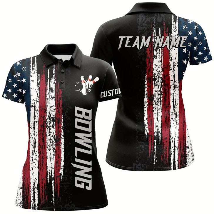 Goofygear American Flag Bowling Shirt For Women Custom Bowling Jersey For Team Patriots Ladies Polo Shirt