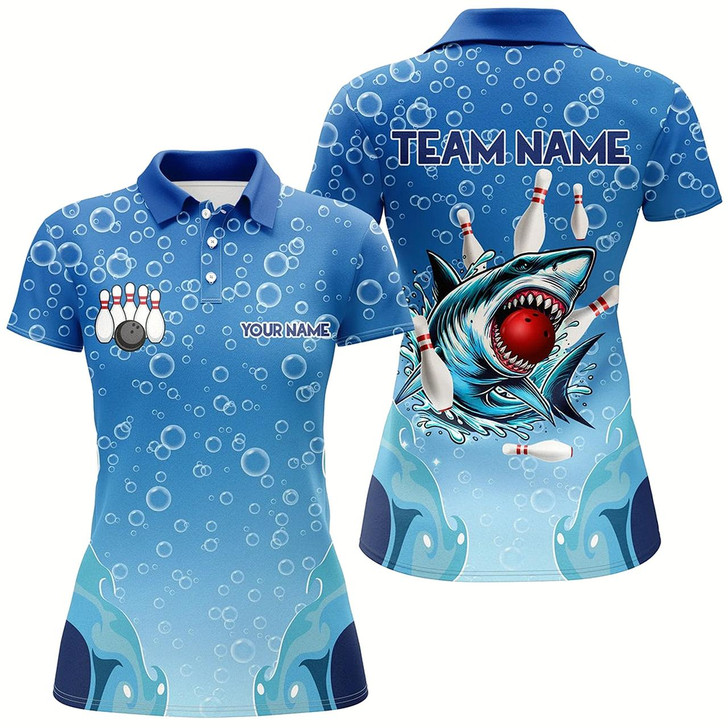 Goofygear Funny Blue Water Bubble Shark Bowling Shirt For Women Custom Shark Bowling Team Jersey, Bowler Gift