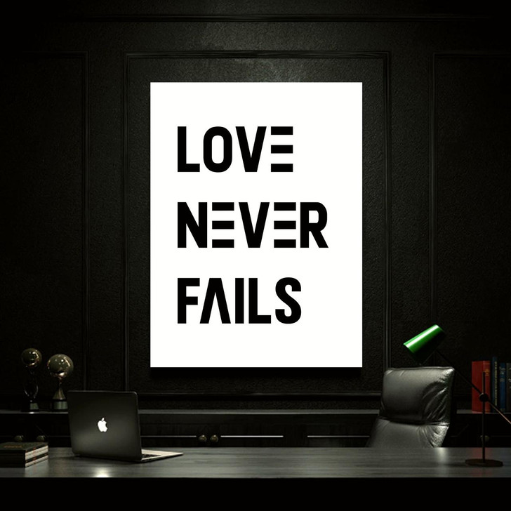 Canvas Art Featuring The Beautiful Message "Love Never Fails" With A Religious Christian Theme For Your Home Or Worship