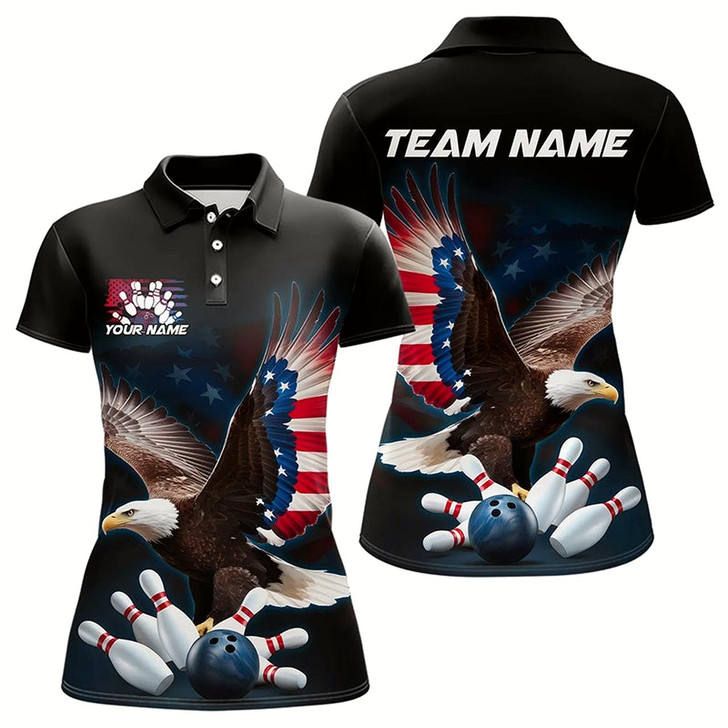 Goofygear American Flag Eagle Custom Patriotic Bowling Polo Shirts For Women, Us Bowling League Shirt