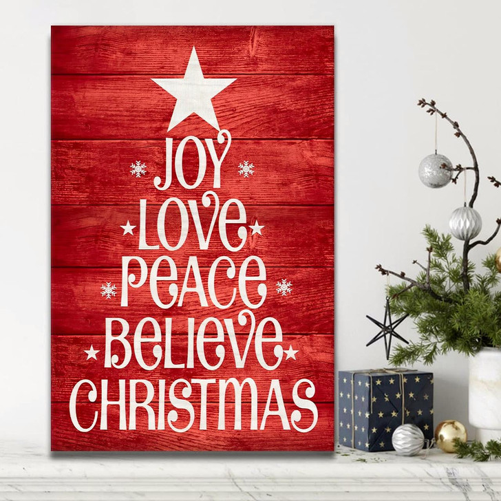Canvas Wall Art Featuring The Words Joy Love Peace And Believe A Christian Christmas Gift And Wall Decor