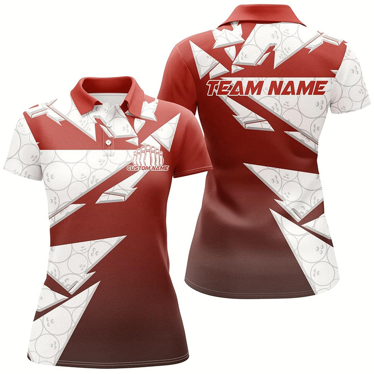 Goofygear Custom White And Red Bowling Polo Shirts For Women, Bowling League Shirt