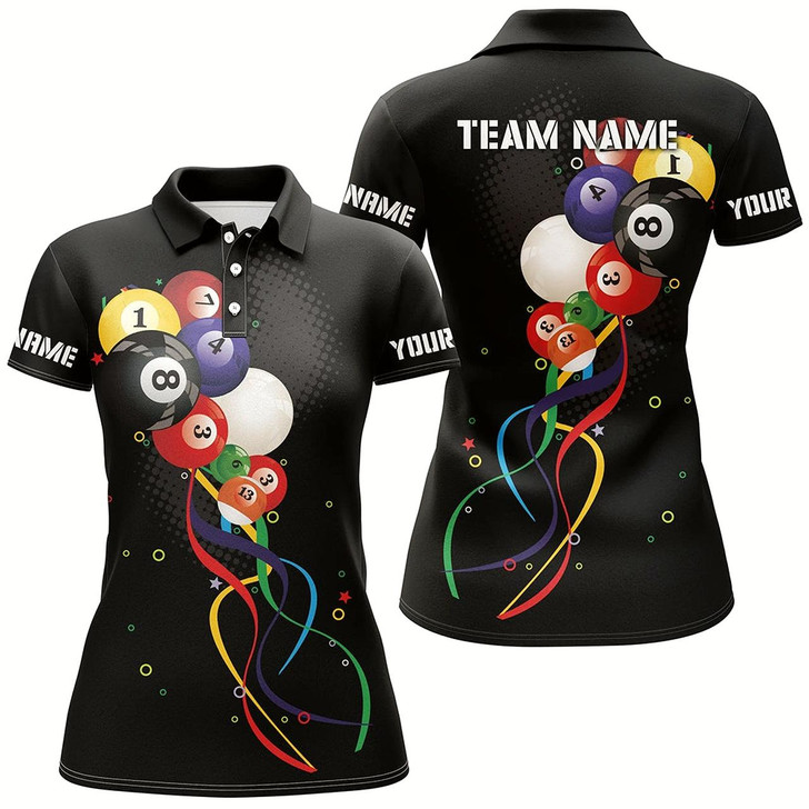 Goofygear Personalized Funny Billiard Bubbles 3D Polo Shirts For Women, Custom Name Unique Billiard Shirts