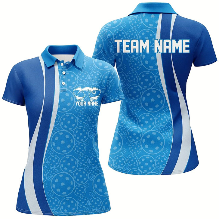 Goofygear Custom Blue Pickleball Pattern Polo Shirts For Women, Pickleball Tournament Team Shirt