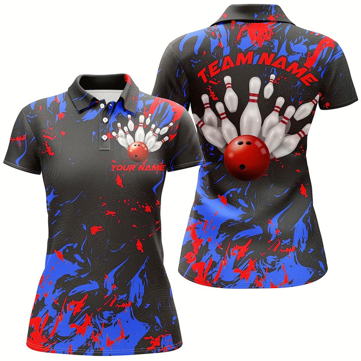 Goofygear Blue And Red Camo Bowling Team Shirts Custom Women Polo Shirts Bowling League Shirts