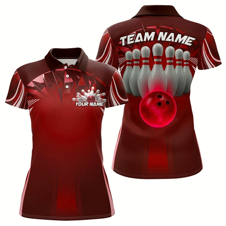 Goofygear Custom Red Bowling Tournament Bowling Polo Shirts For Women With Team Name