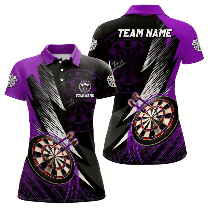 Goofygear Personalized Black Purple Womens Darts Polo Shirt Custom Darts Shirt For Women Team Jersey