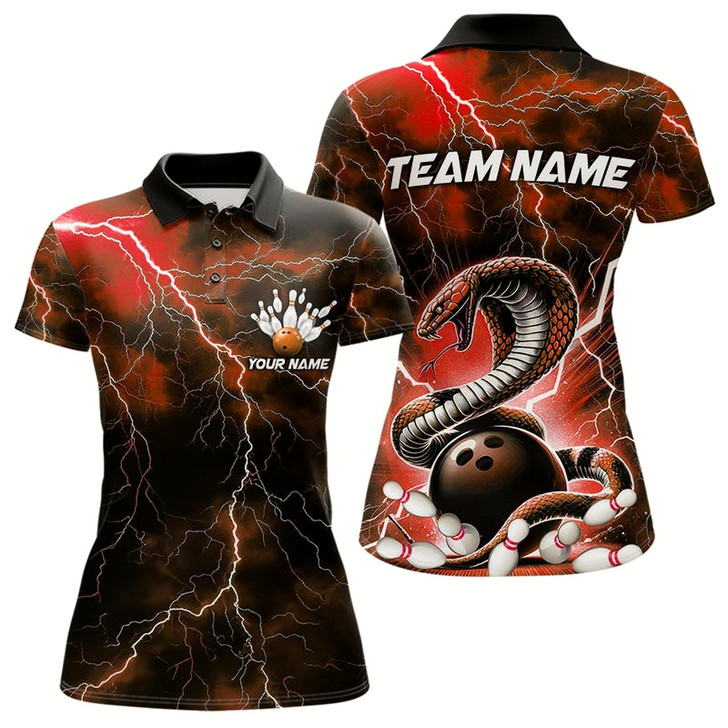 Goofygear Orange Thunder Lightning Custom Cobra Snake Bowling Women Polo Shirts, Bowling Team Shirt