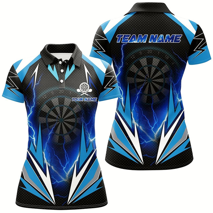 Goofygear Blue Thunder Lightning Womens Darts Polo Shirt Custom Dart Shirts For Women Dart Jerseys Style 2