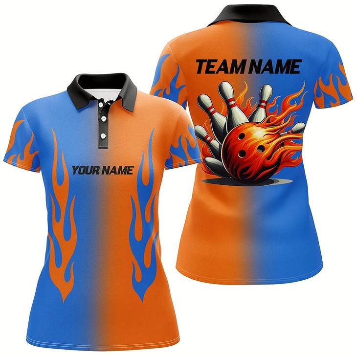 Goofygear Custom Bowling Shirt Flame Bowling Team Jersey Polo Bowling Shirt For Women