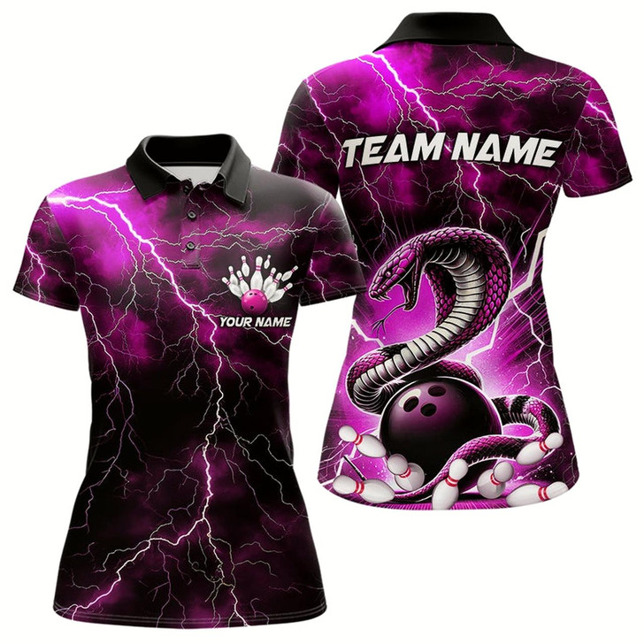 Goofygear Pink Thunder Lightning Custom Cobra Snake Bowling Polo Shirts For Women, Bowling Team Shirt