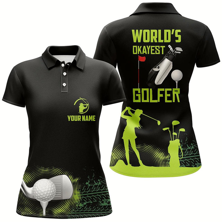 Goofygear World'S Okayest Golfer Womens Polo Shirt, Customized Green Golf Shirts For Women, Golf Gifts