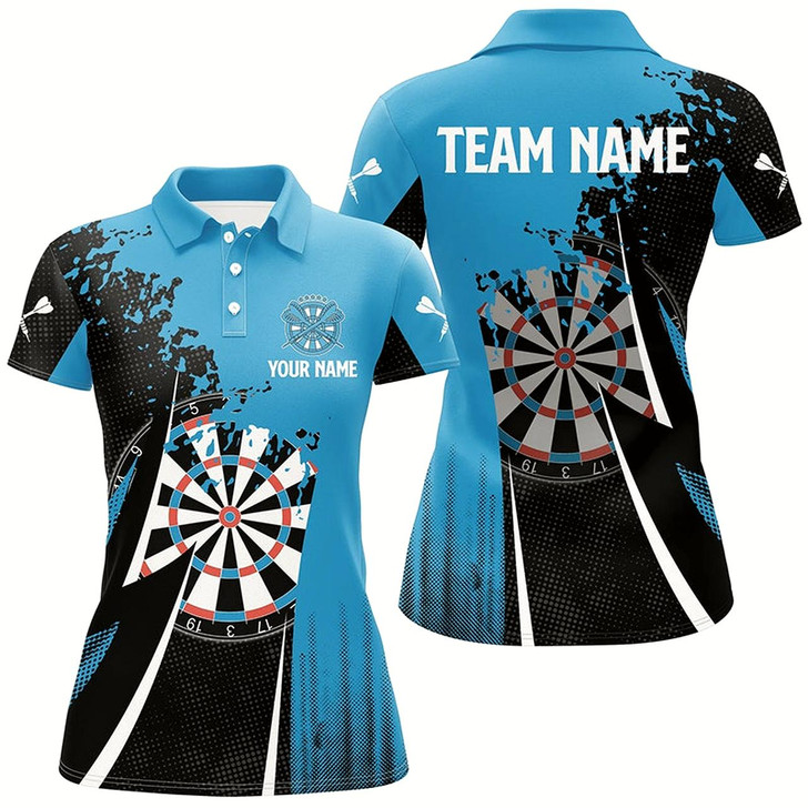 Goofygear Black Blue Women Darts Polo Shirt Custom Cool Darts Shirt For Women Darts Jersey