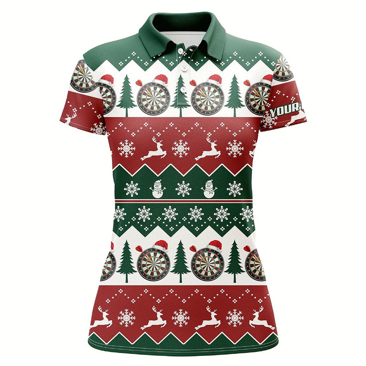 Goofygear Christmas Tree Snowflakes Women Darts Polo Shirt Custom Christmas Darts Shirt For Women