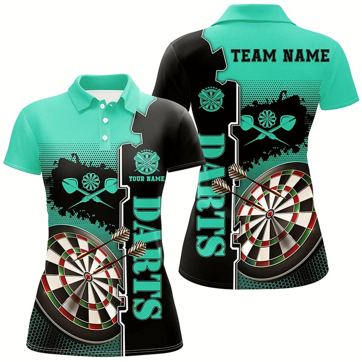 Goofygear Personalized Turquoise Black Darts Polo Shirt Custom Darts Shirt For Women Dart Jerseys
