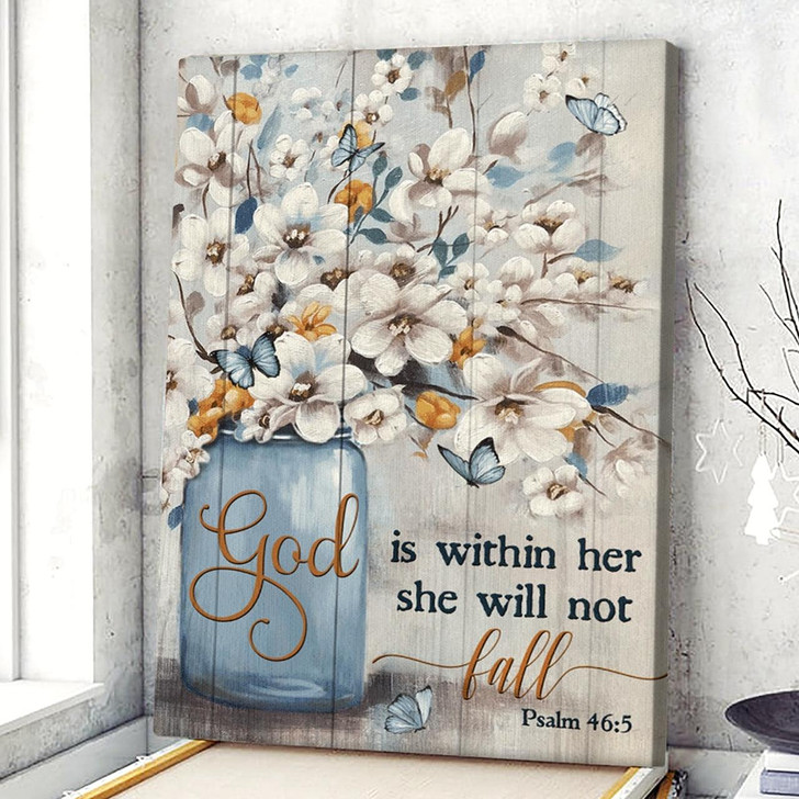 God Is Within Her She Will Not Fall Psalm 46:5 Christian Canvas Prints Bible Verse Artwork Faith Canvas For Empowering