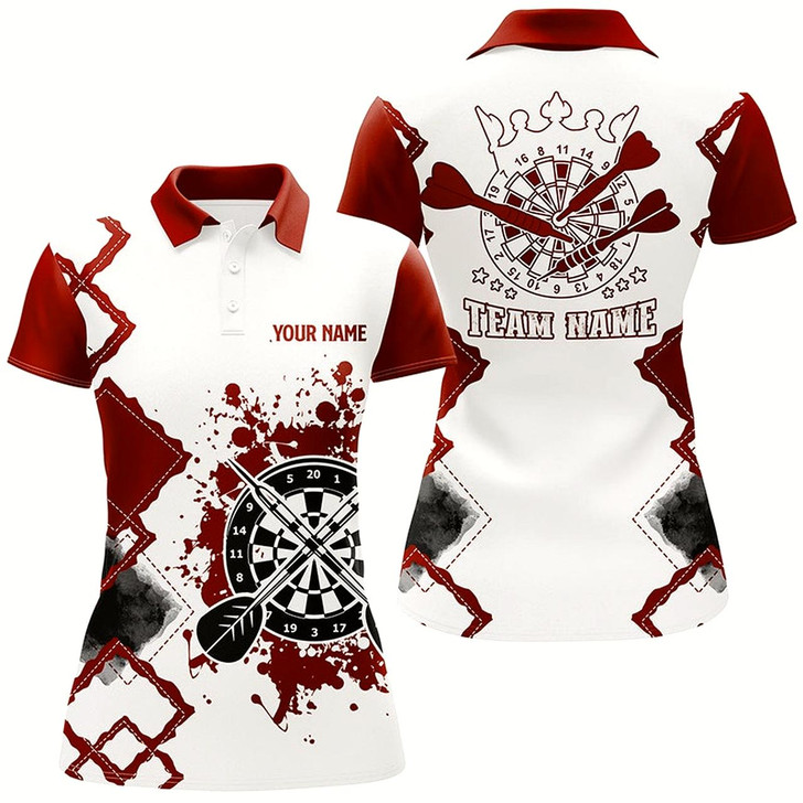 Goofygear Red White Personalized Womens Darts Polo Shirt Custom Team Darts Jersey Shirt For Women