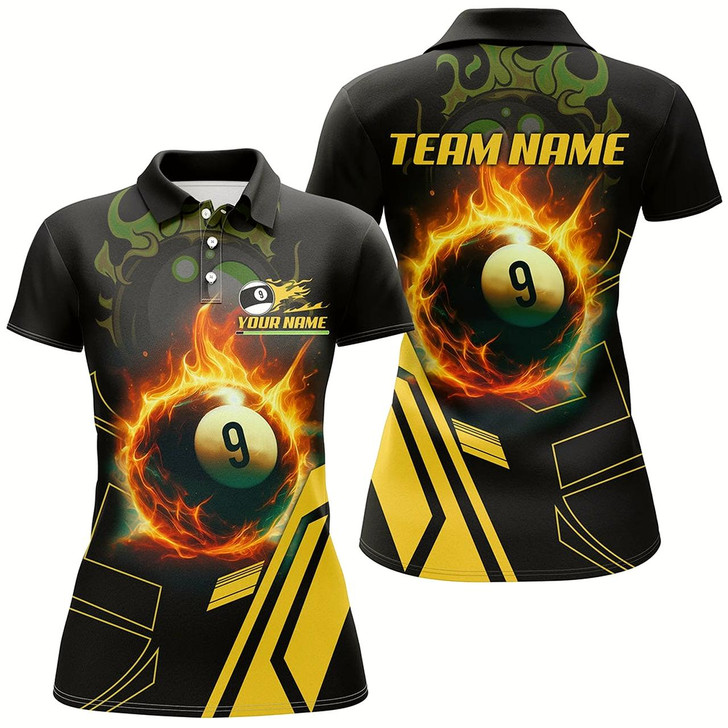 Goofygear Billiard Flaming 9 Ball Pool 3D Printed Women Polo Shirts, Best Custom Pool Team Jerseys Shirts
