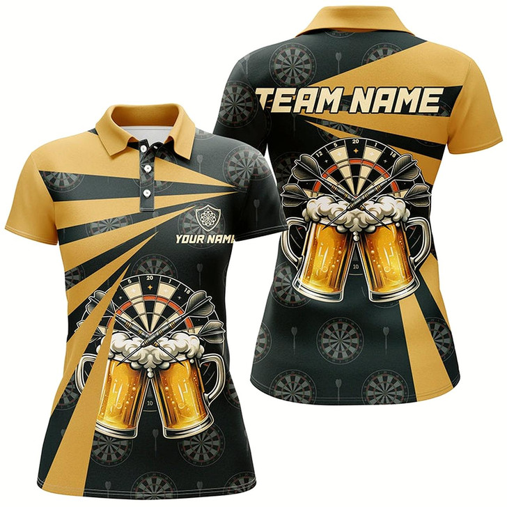 Goofygear Black Yellow Beer Darts Polo Shirt Custom Darts Shirt For Women Drinking Dart Jerseys