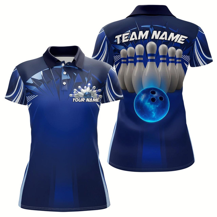 Goofygear Custom Blue Bowling Tournament Bowling Polo Shirts For Women With Team Name