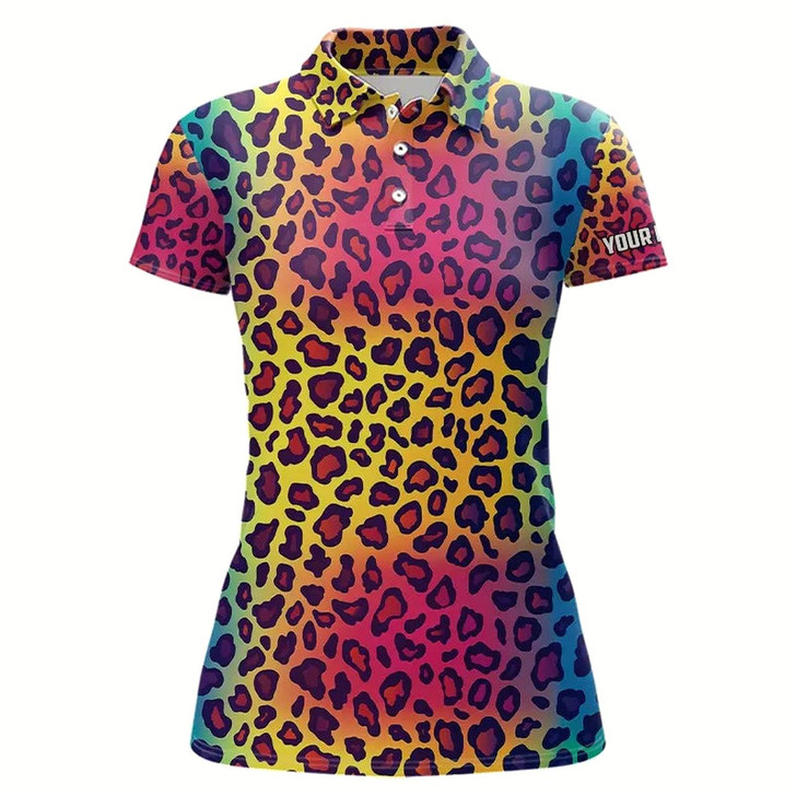 Goofygear Colorful Rainbow Leopard Pattern Womens Golf Polos Shirts Custom Golf Attire For Women