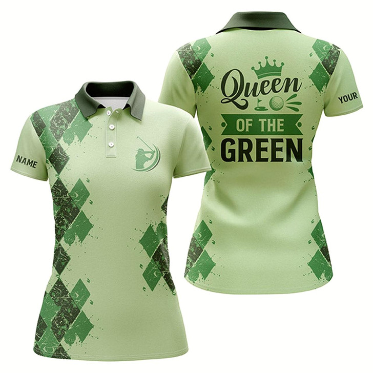 Goofygear Green Womens Golf Polo Shirt Custom Name Queen Of The Green Funny Golf Shirt, Gift For Golf Lovers