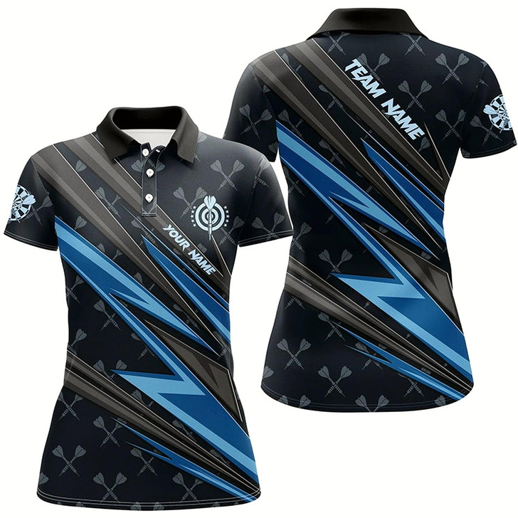 Goofygear Personalized Blue Darts Jerseys Polo Shirts For Women Custom Name Team League Darts Shirts