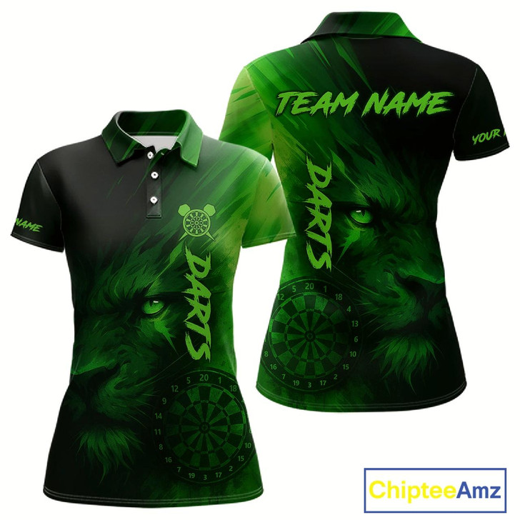 Goofygear Custom Black-Green Horror Lion Dartboard Dart Polo Shirt For Women Grunge Dart Jerseys
