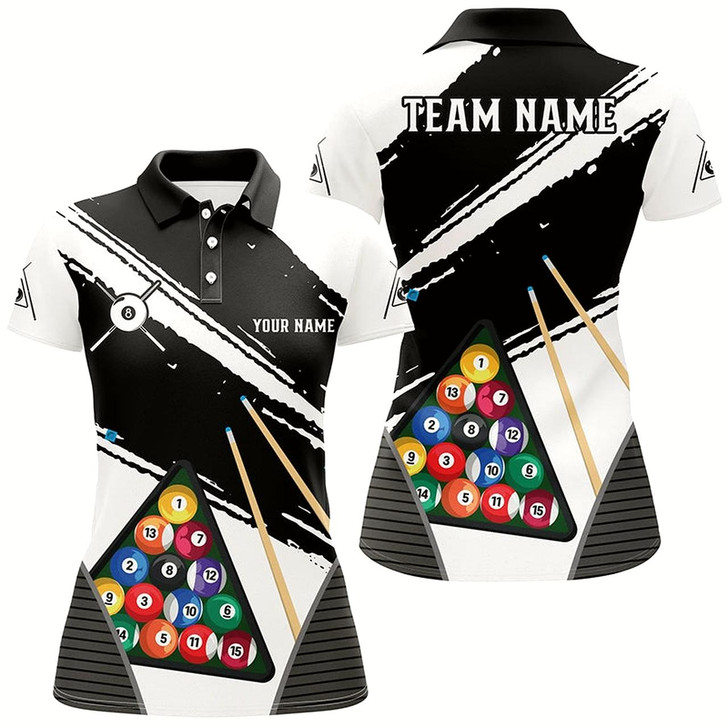 Goofygear Personalized White Black Billiard Balls Polo Shirts For Women, Custom Billiard 8 Ball Team Jerseys