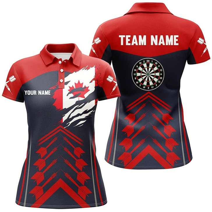 Goofygear Navy Red Canada Flag Darts Polo Shirt Custom Patriotic Darts Shirt For Women Dart Jerseys