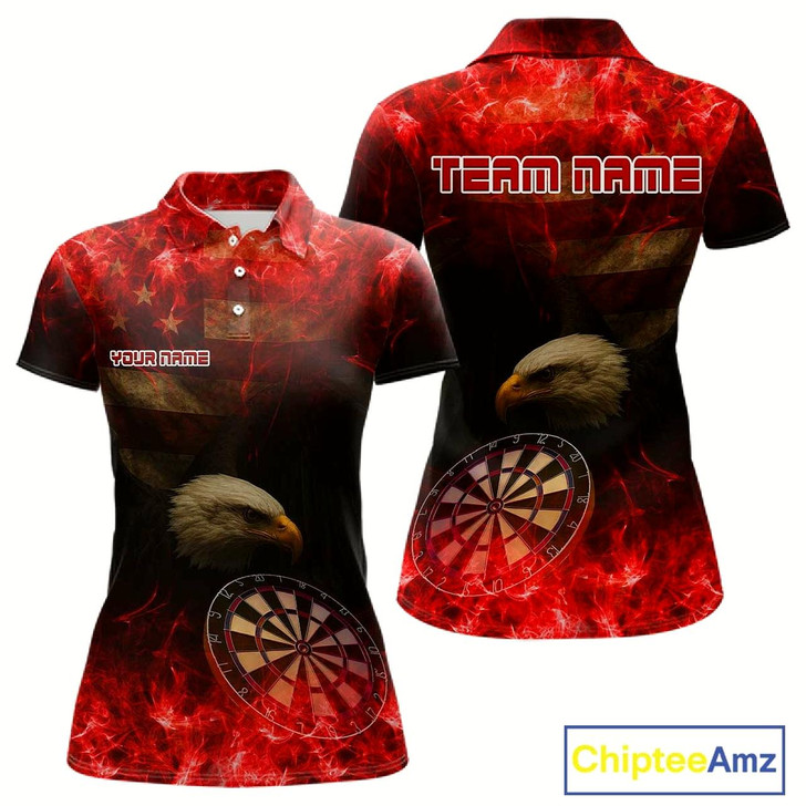 Goofygear Custom Black And Red Flames Eagle Dartboard Darts Polo Shirt For Women Outfit Darts Jerseys