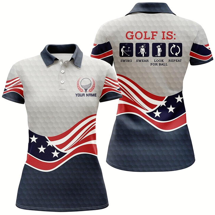 Goofygear American Flag Golf Shirts For Women, Personalized Funny Golf Polo Shirts For Womens, Golfer Gifts
