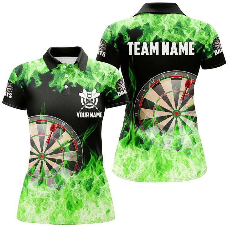 Goofygear Green Fire Flame Dartboard Women Darts Polo Shirts Custom Darts Shirts For Team Dart Jerseys
