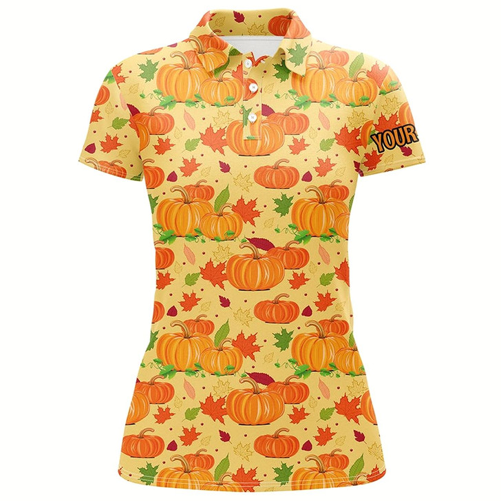 Goofygear Happy Thanksgiving Day Golf Polo Shirt Orange Pumpkins Falling Leaves Golf Shirts For Women