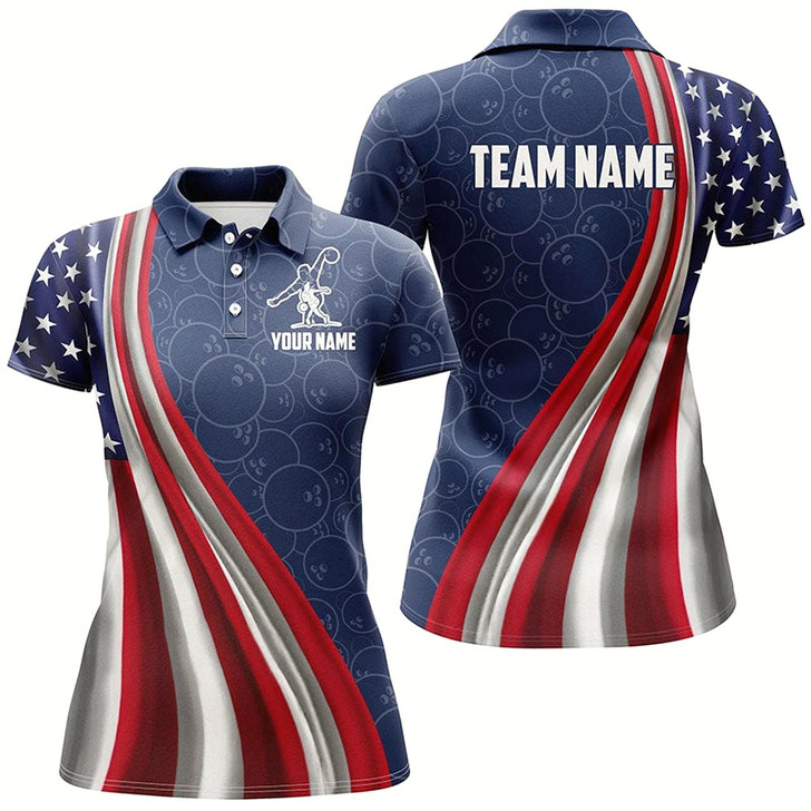 Goofygear Personalized Usa Bowling Shirts For Women Polo Patriotic Bowling Jersey