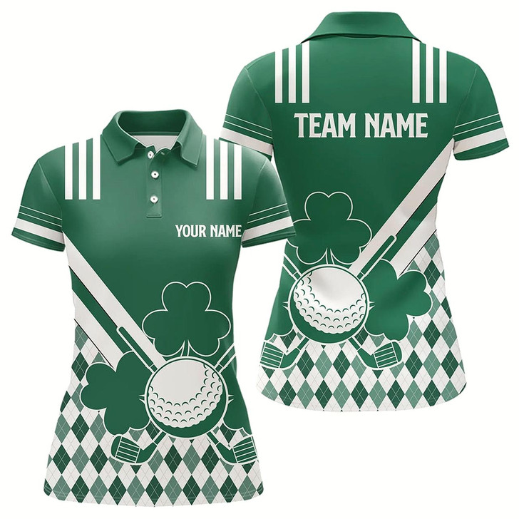 Goofygear Green And White Argyle Shamrock St Patrick'S Day Women Golf Polo Shirts Custom Women Golf Clothing