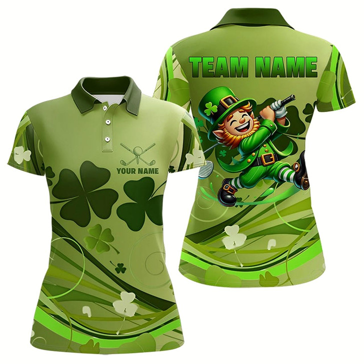 Goofygear Green Shamrock Lucky Golf Polo Shirts For Women Custom St Patrick Day Team Golf Shirts