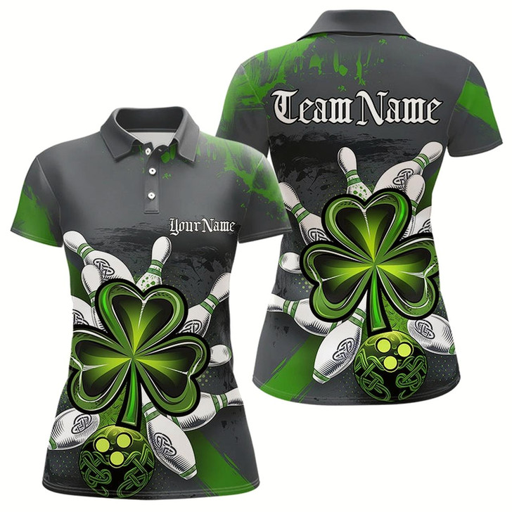 Goofygear Custom Celtic Shamprock St Patricks Bowling Polo Shirts For Women, Lucky Bowling Jerseys