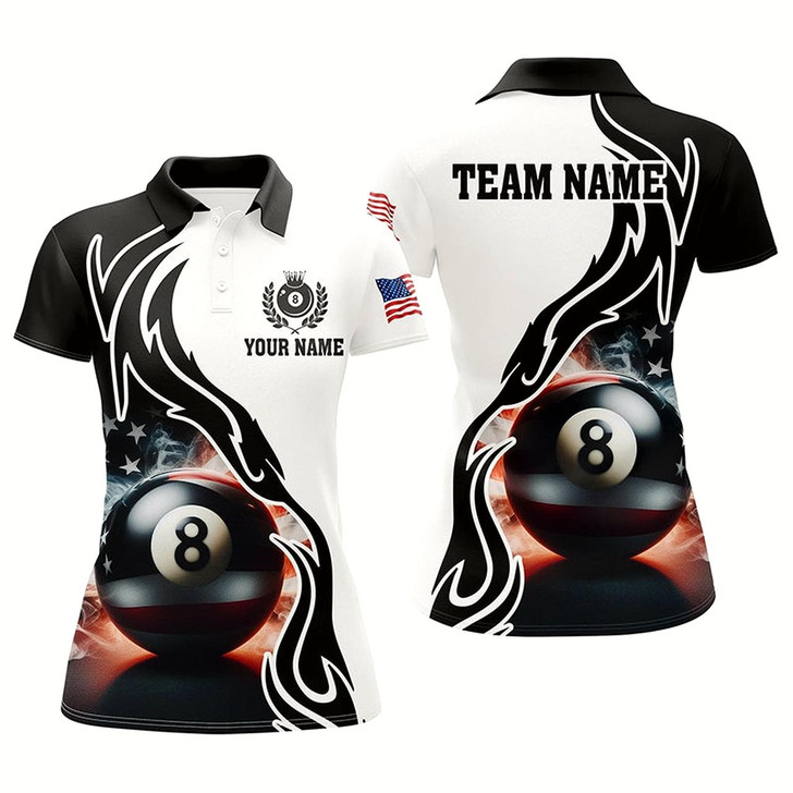 Goofygear 3D 8 Ball Pool Smoke Us Flag Personalized Women Billiard Polo Shirts, Patriotic Shirts For Pooler